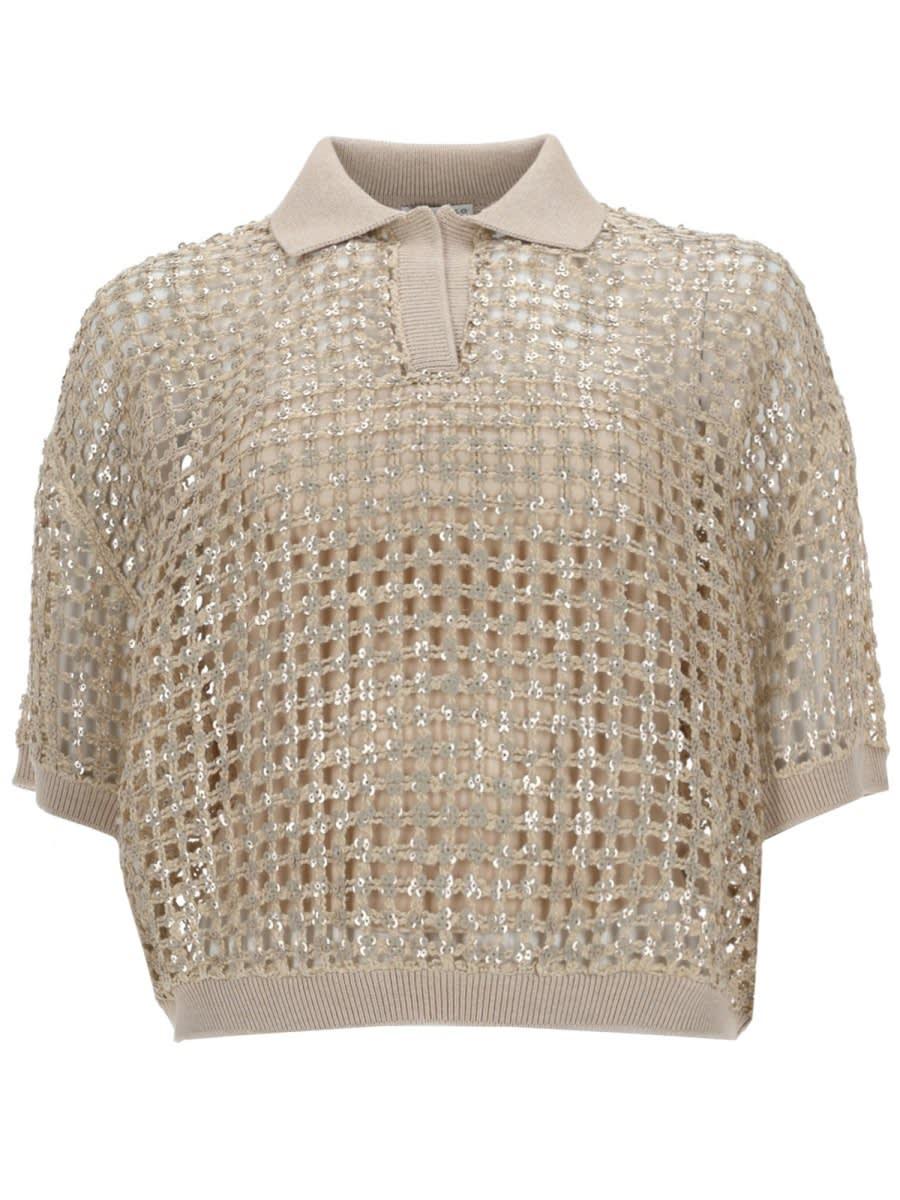 brunello cucinelli silk and linen knit polo shirt