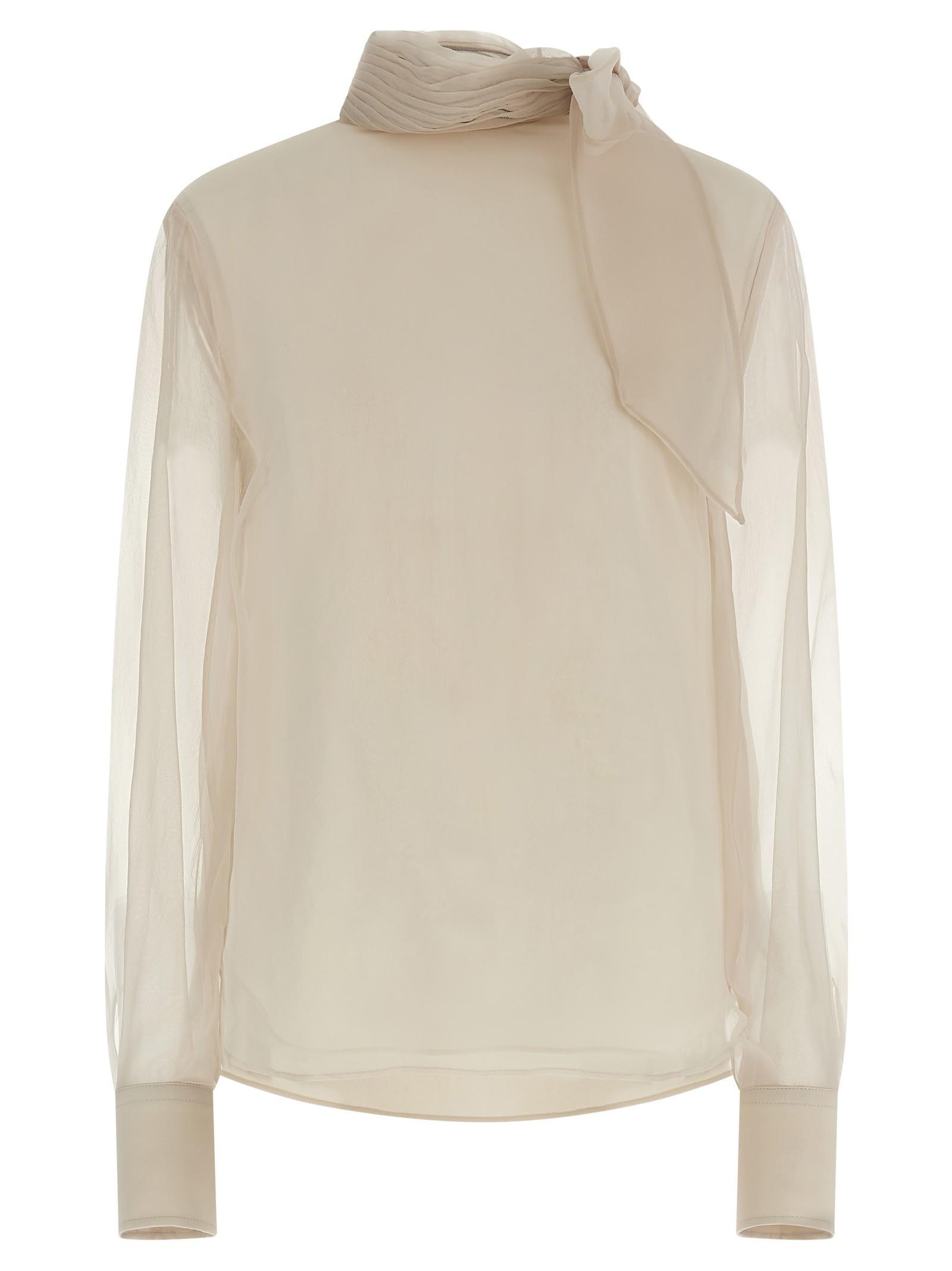brunello cucinelli silk blouse with lavallière