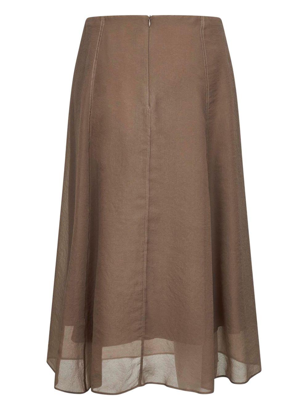 brunello cucinelli silk midi skirt