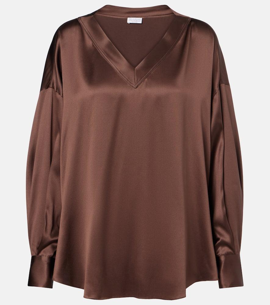 brunello cucinelli silk satin blouse