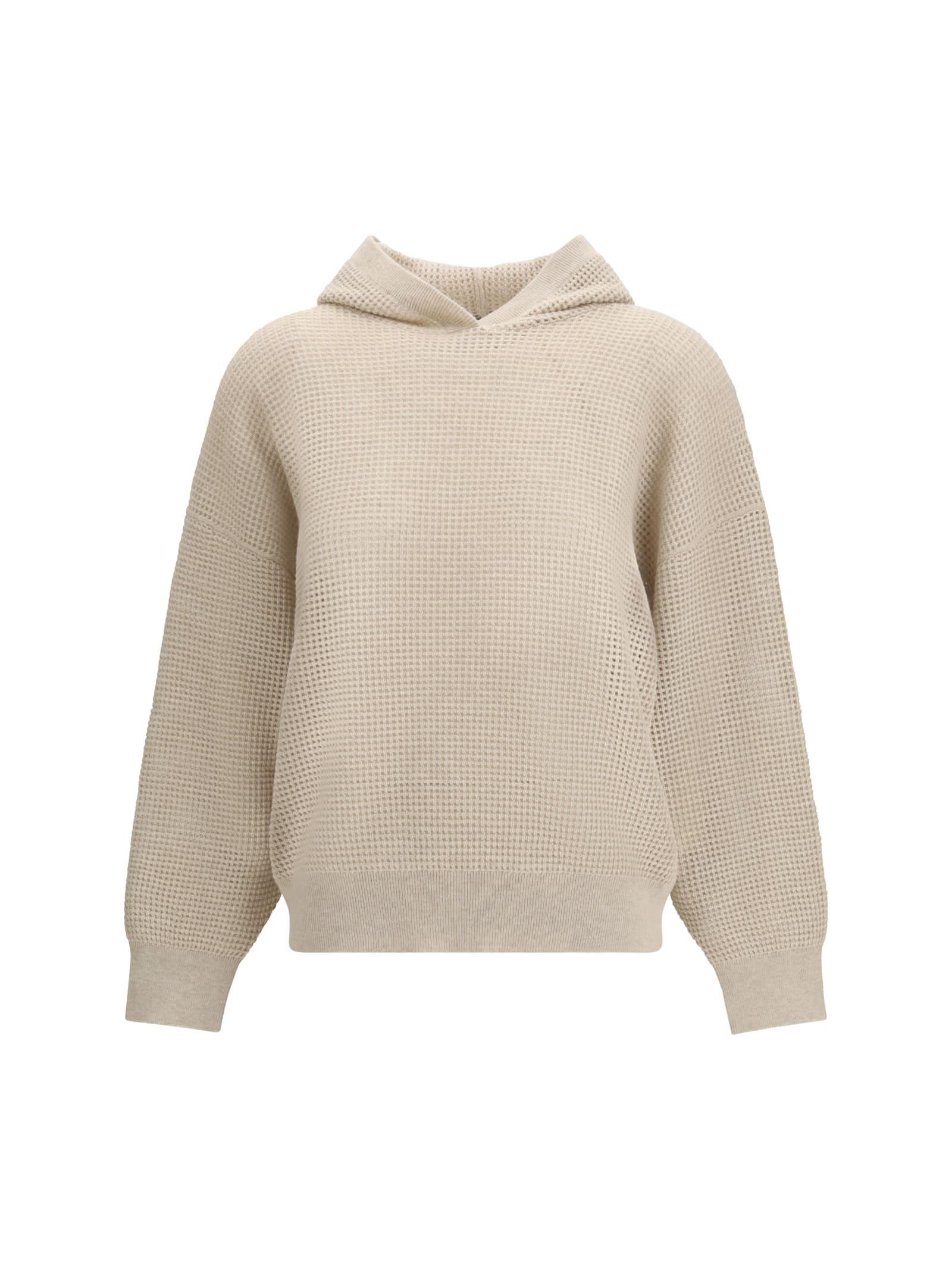 brunello cucinelli sparkling net cotton hooded sweatshirt