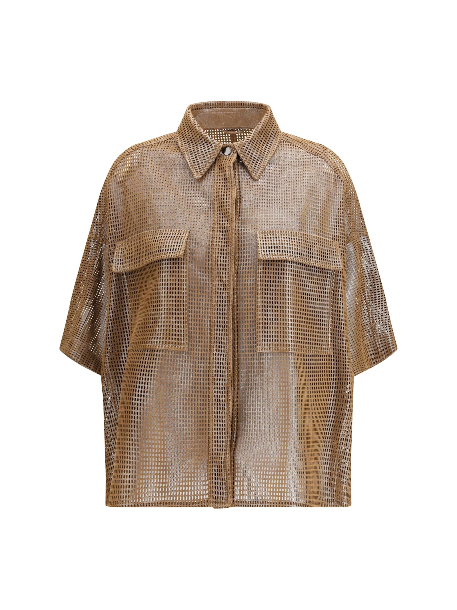 brunello cucinelli sparkling net leather shirt