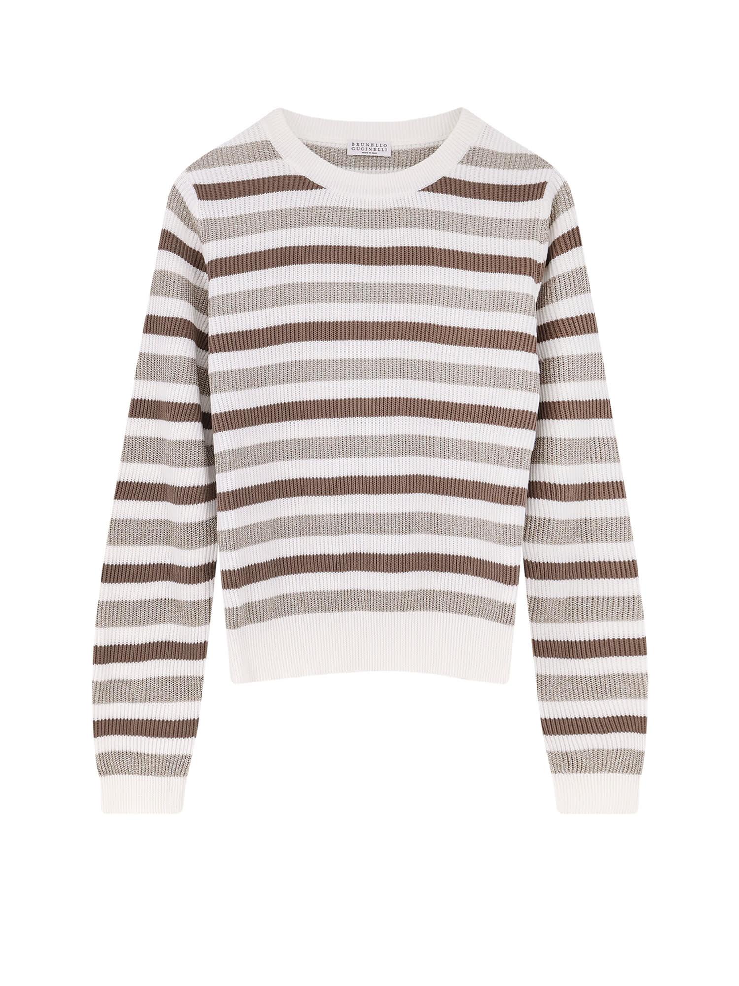 brunello cucinelli sparkling stripes cotton sweater