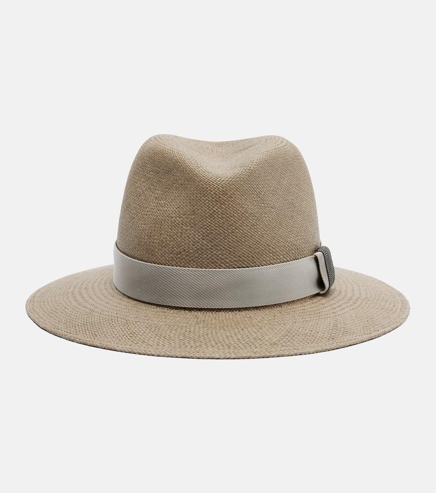 brunello cucinelli straw fedora hat