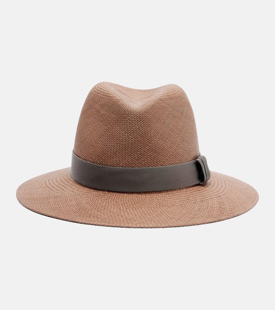 brunello cucinelli straw fedora hat