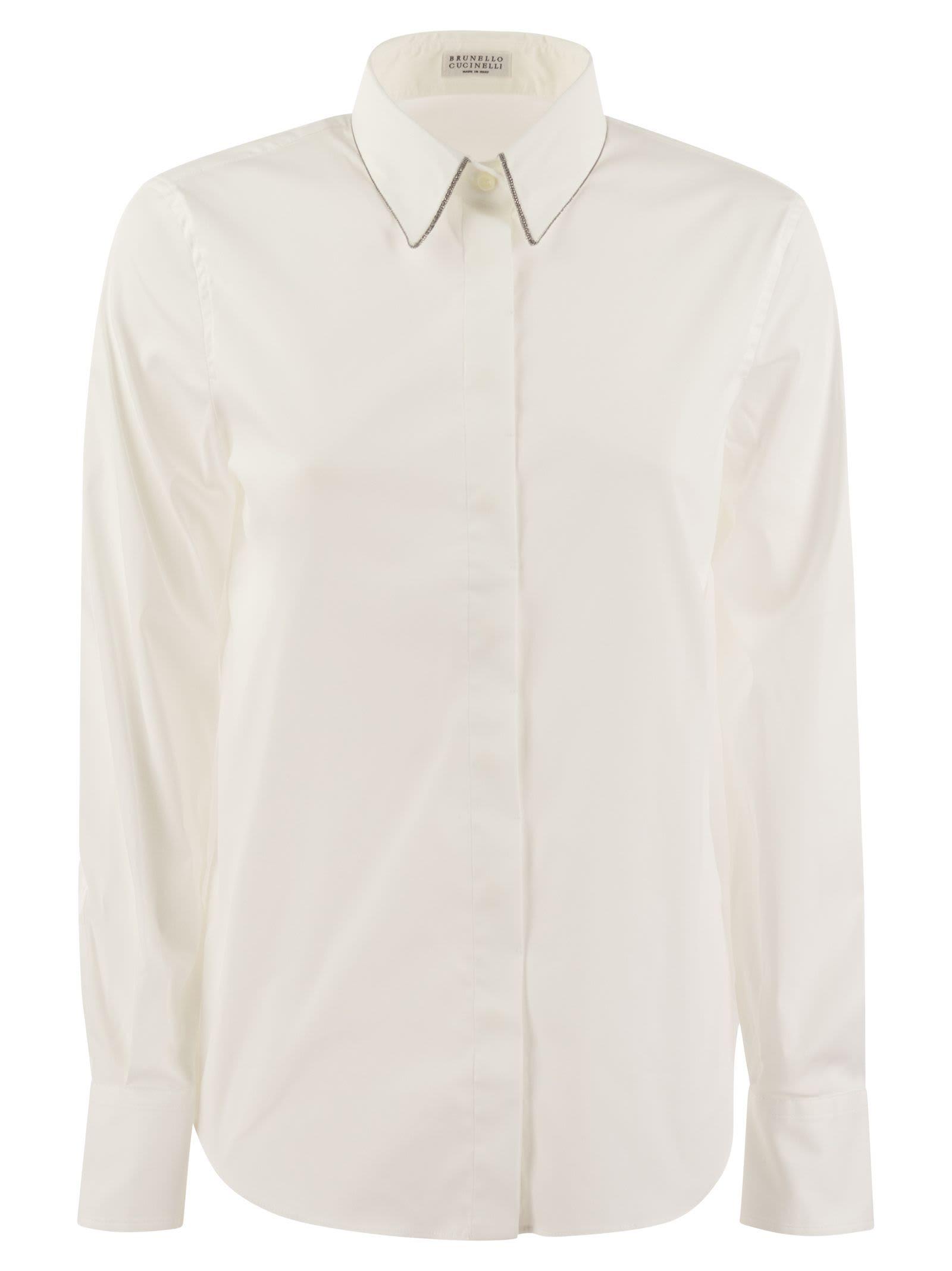 brunello cucinelli stretch cotton poplin shirt with shiny trim
