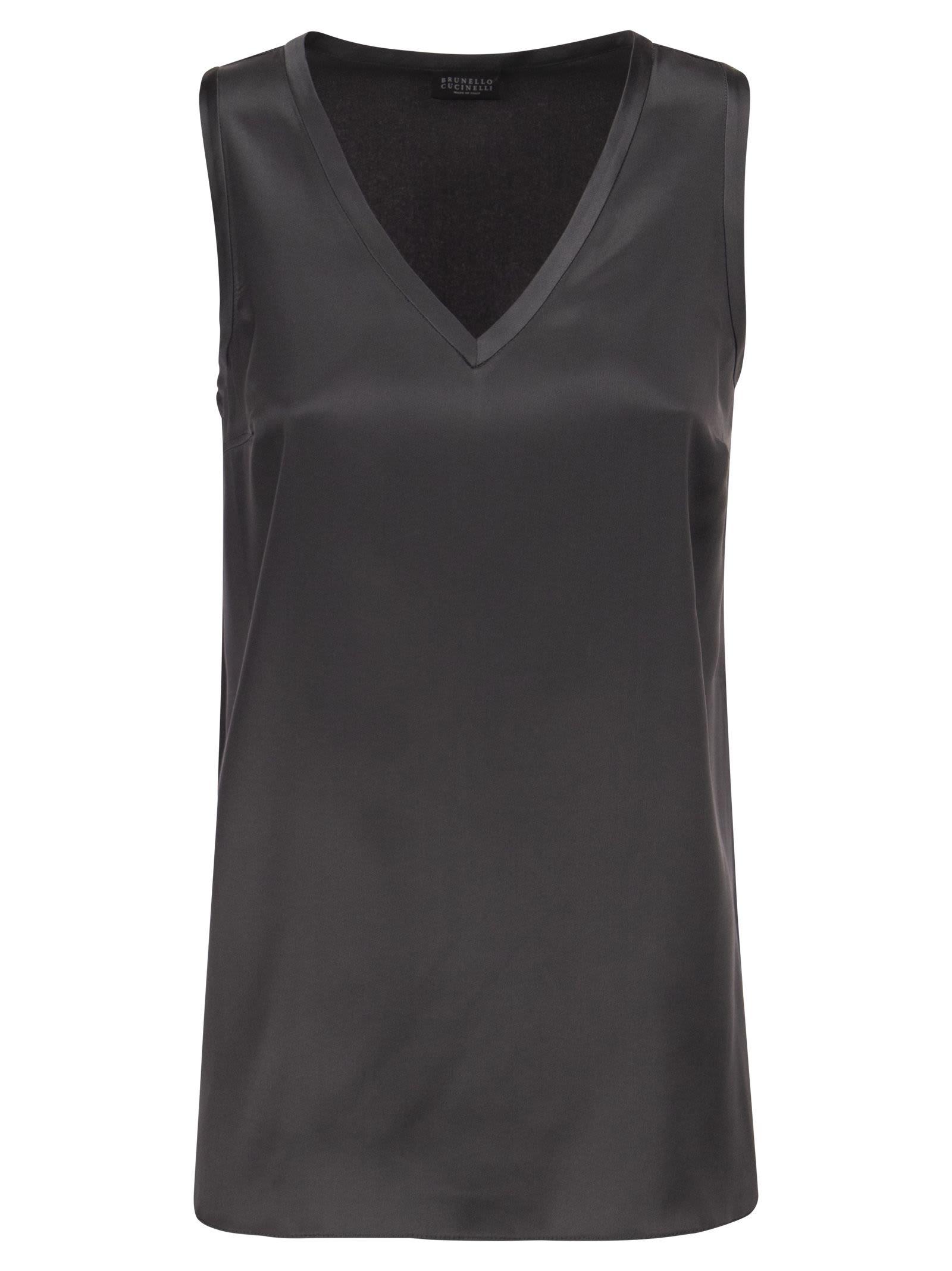 brunello cucinelli stretch silk satin top