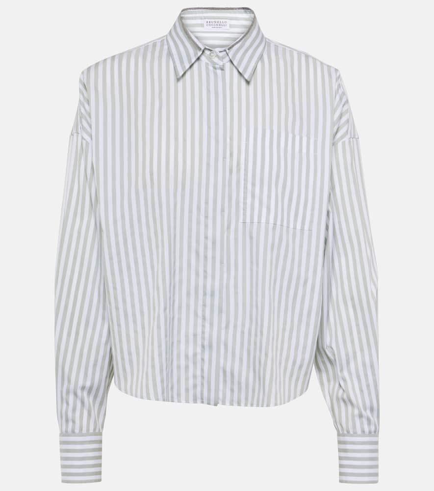 brunello cucinelli striped cotton and silk poplin shirt