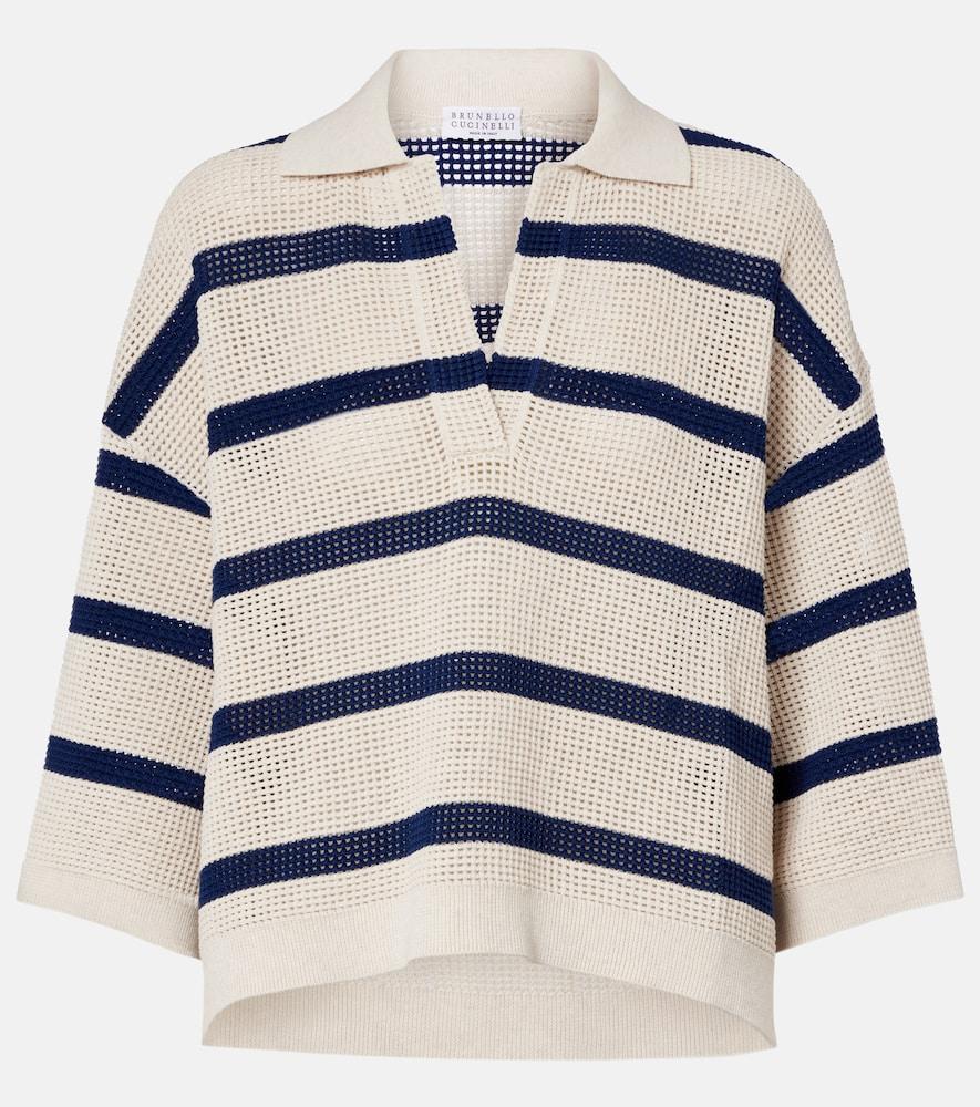 brunello cucinelli striped cotton polo sweater