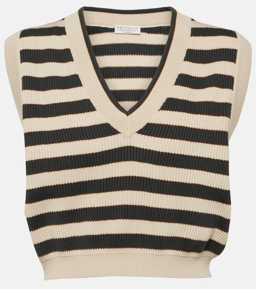 brunello cucinelli striped cotton sweater vest