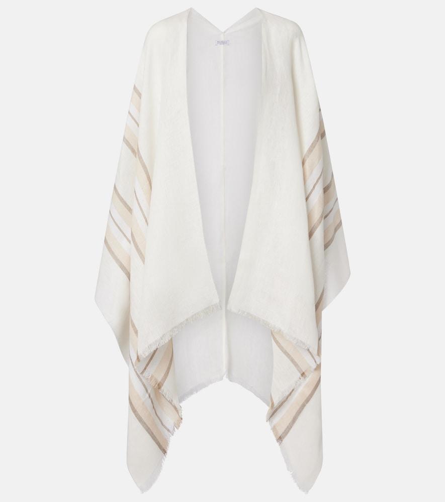 brunello cucinelli striped linen, cashmere, and silk poncho
