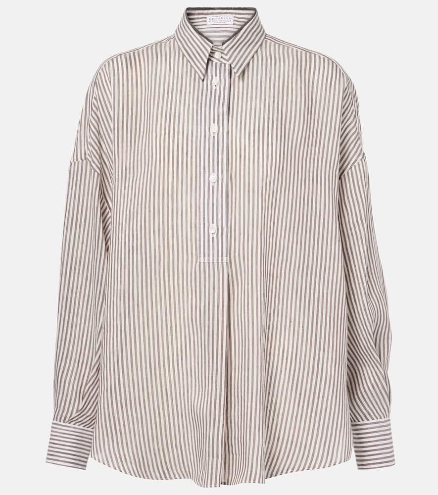 brunello cucinelli striped linen and silk shirt