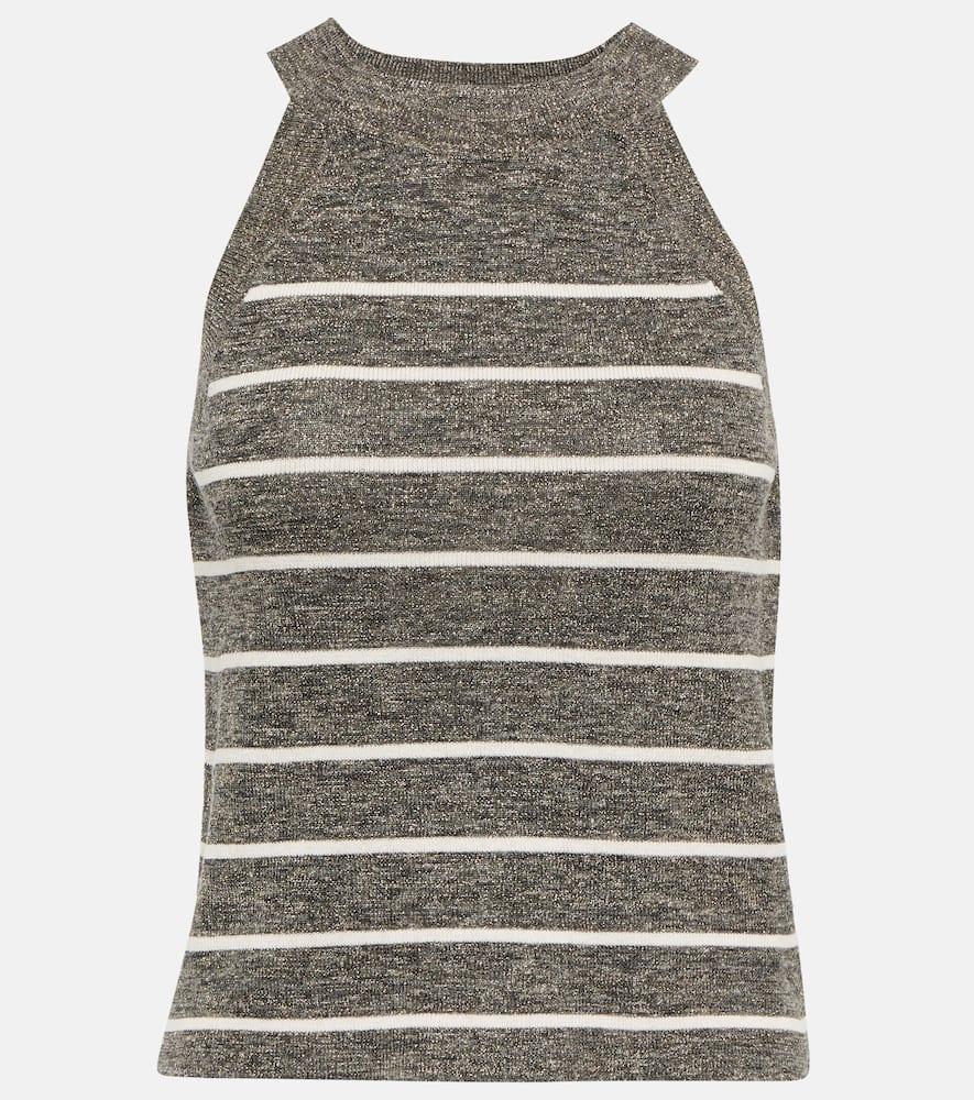 brunello cucinelli striped linen blend tank top