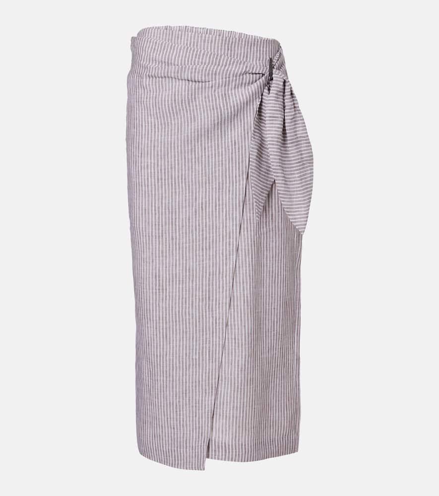 brunello cucinelli striped linen wrap skirt