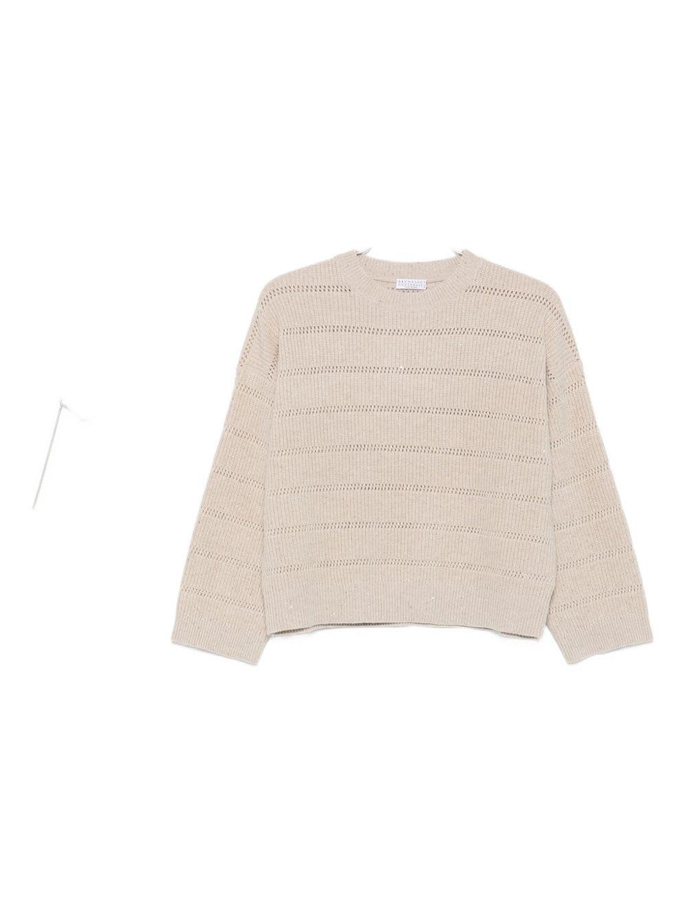 brunello cucinelli striped open-knit sweater