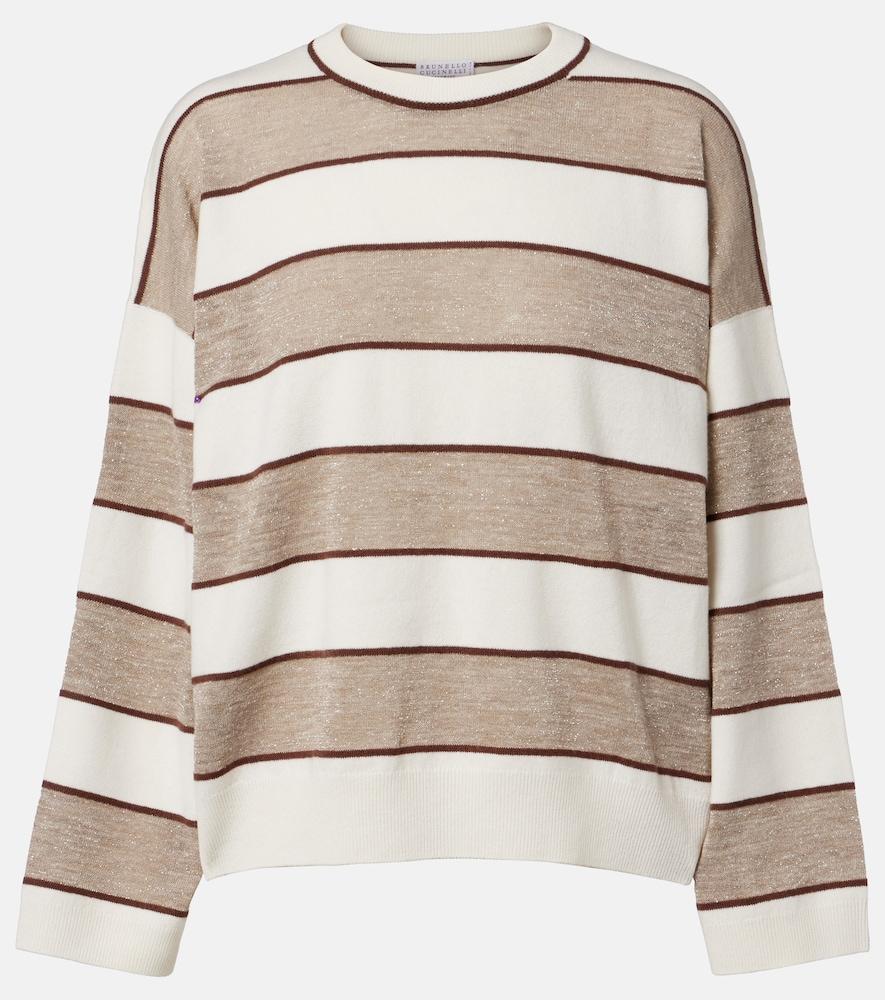 brunello cucinelli striped wool, cashmere, and silk sweater