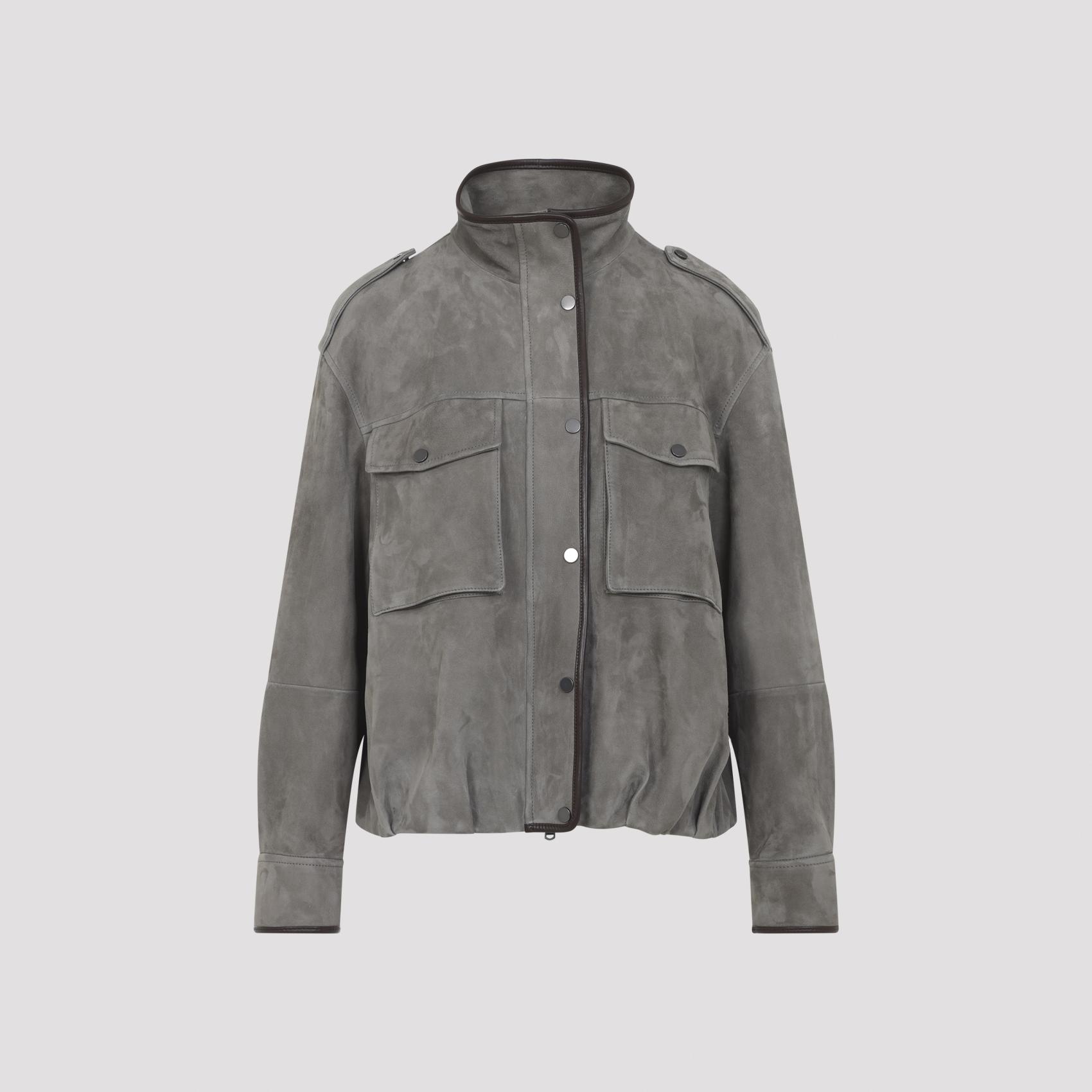 brunello cucinelli suede jacket grey leather - women