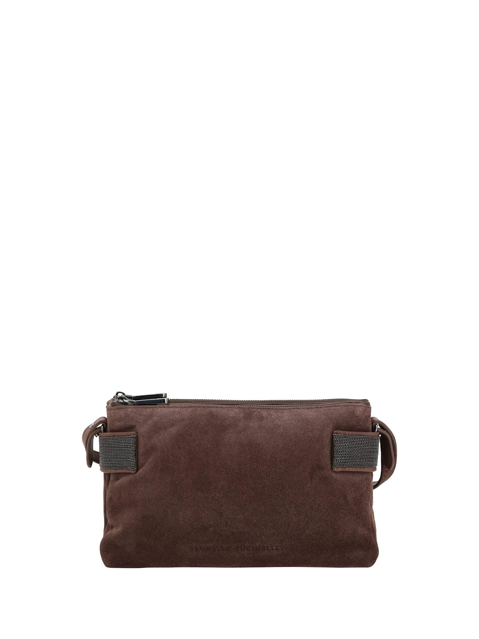 brunello cucinelli suede leather shoulder bag