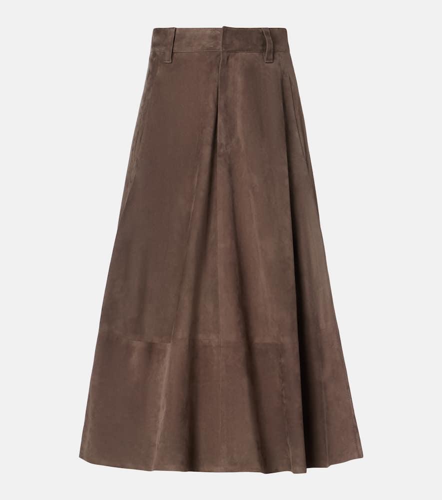 brunello cucinelli suede midi skirt