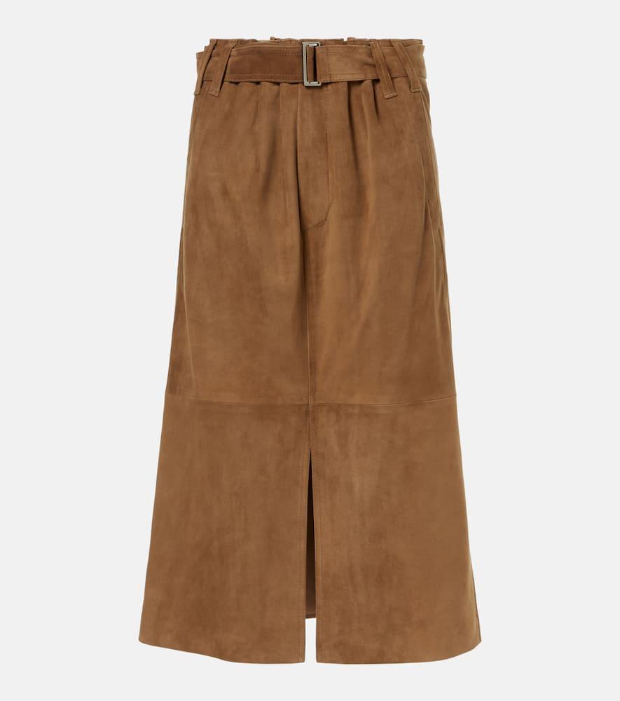 brunello cucinelli suede midi skirt