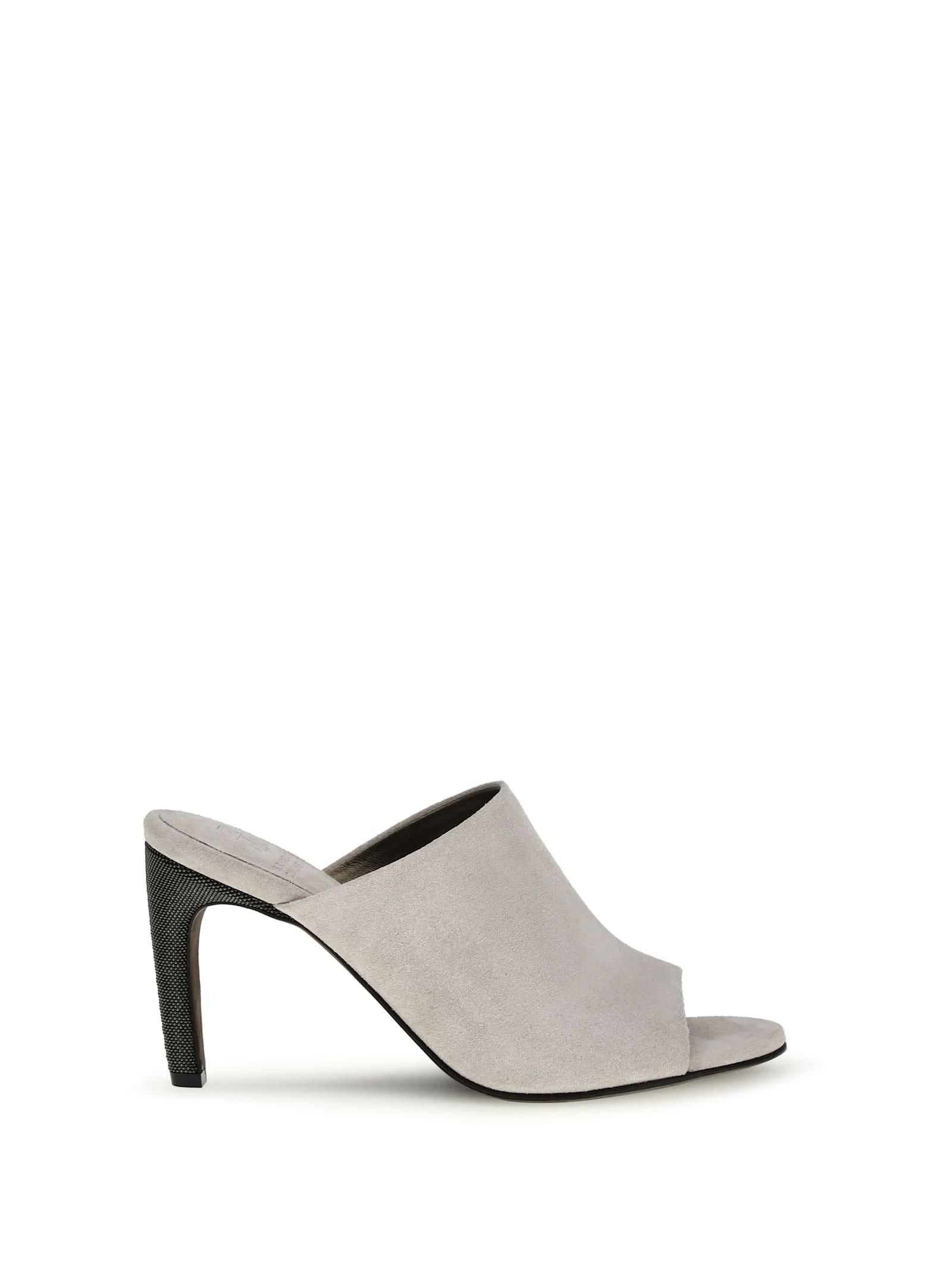 brunello cucinelli suede mules with precious heels