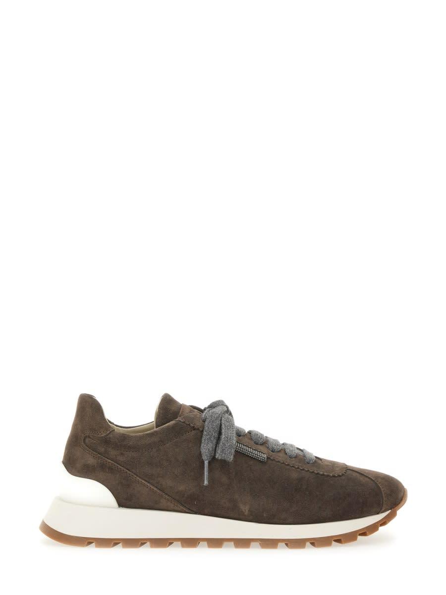 brunello cucinelli suede running sneaker