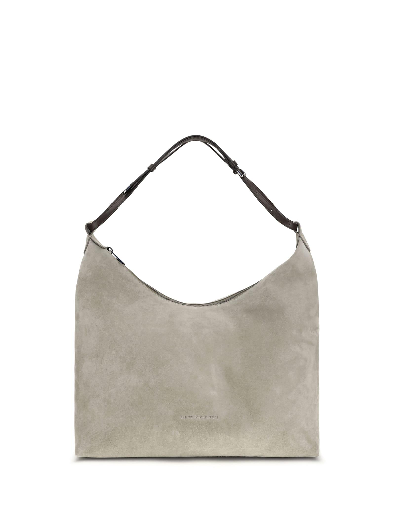 brunello cucinelli suede shoulder bag