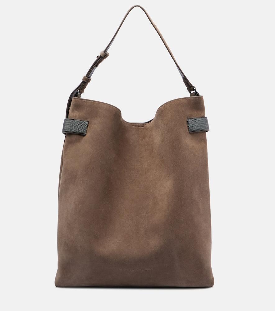 brunello cucinelli suede shoulder bag