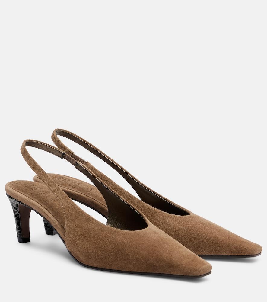 brunello cucinelli suede slingback pumps