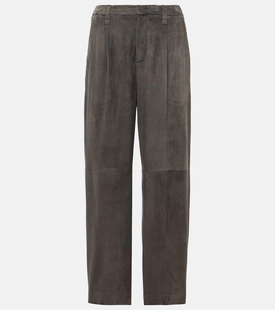 brunello cucinelli suede straight pants