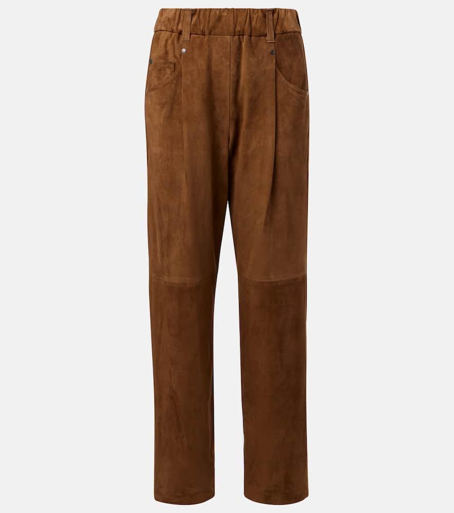 brunello cucinelli suede straight pants