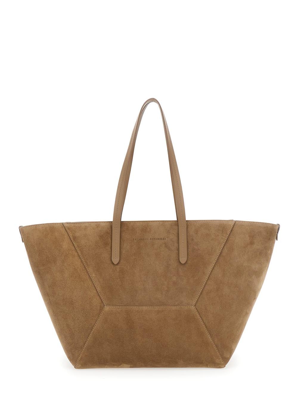 brunello cucinelli tote bag duo bag medium with beige leather handles for women