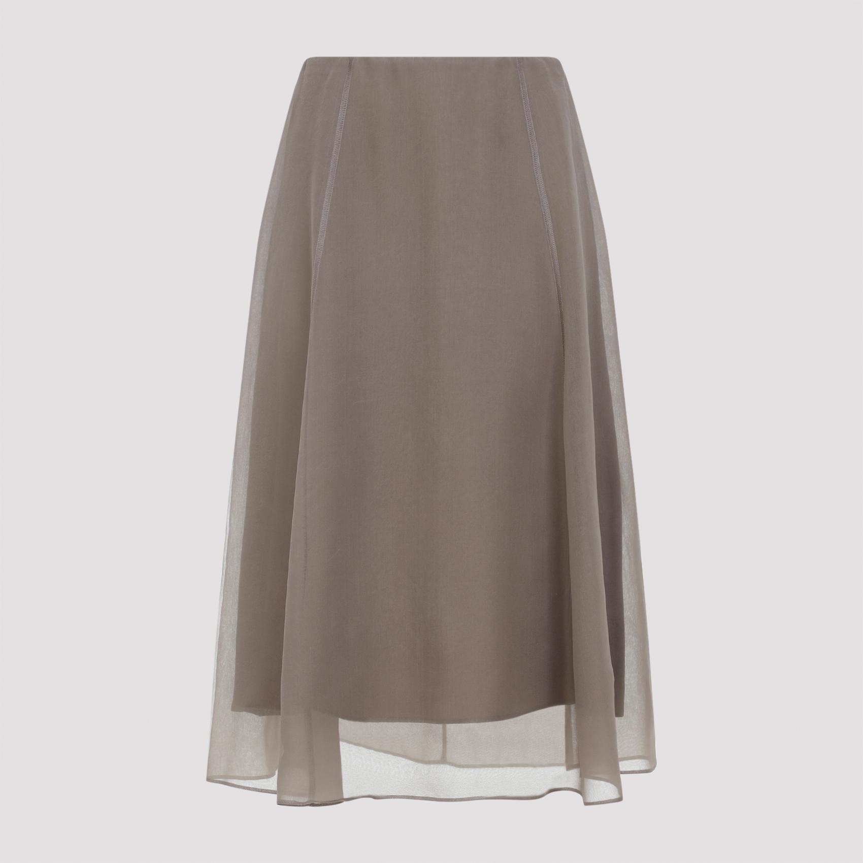 brunello cucinelli tulle skirt brown silk - women