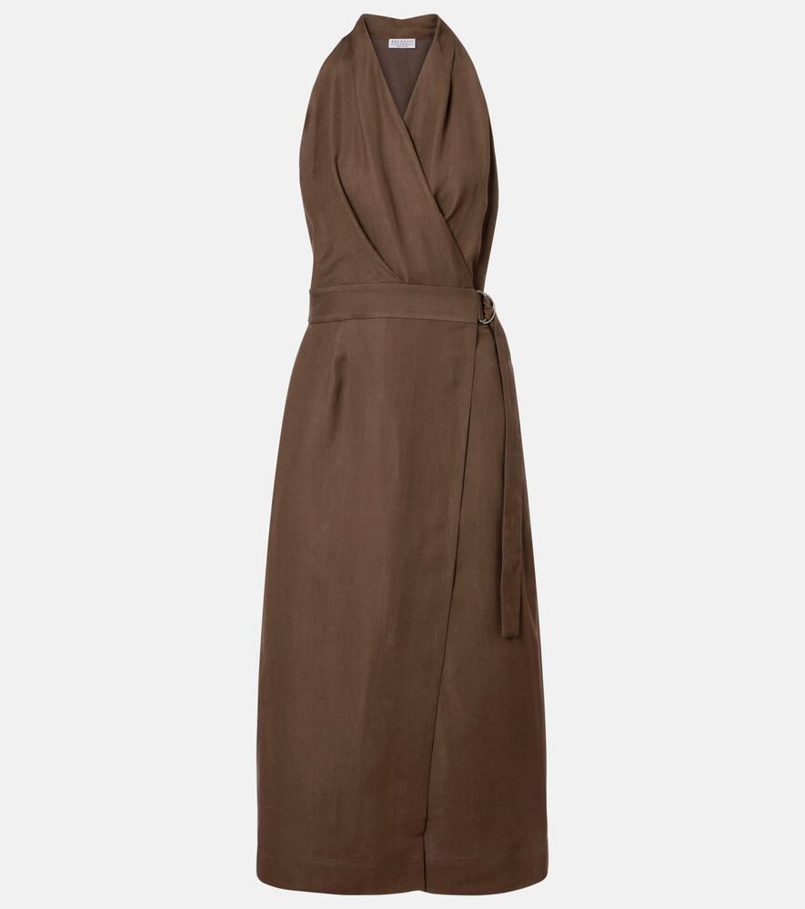 brunello cucinelli twill wrap dress