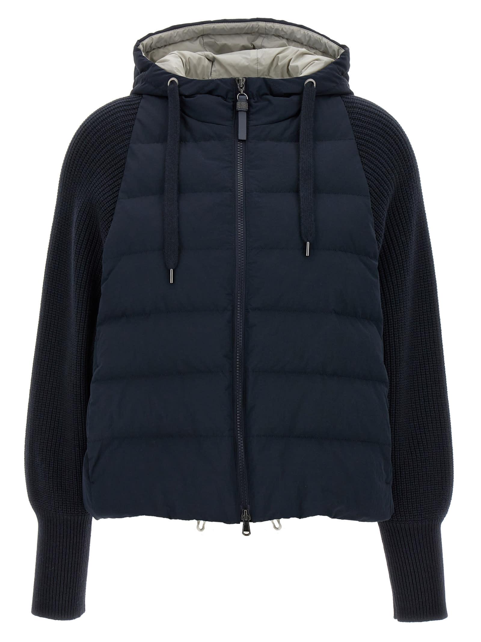 brunello cucinelli two-material puffer jacket
