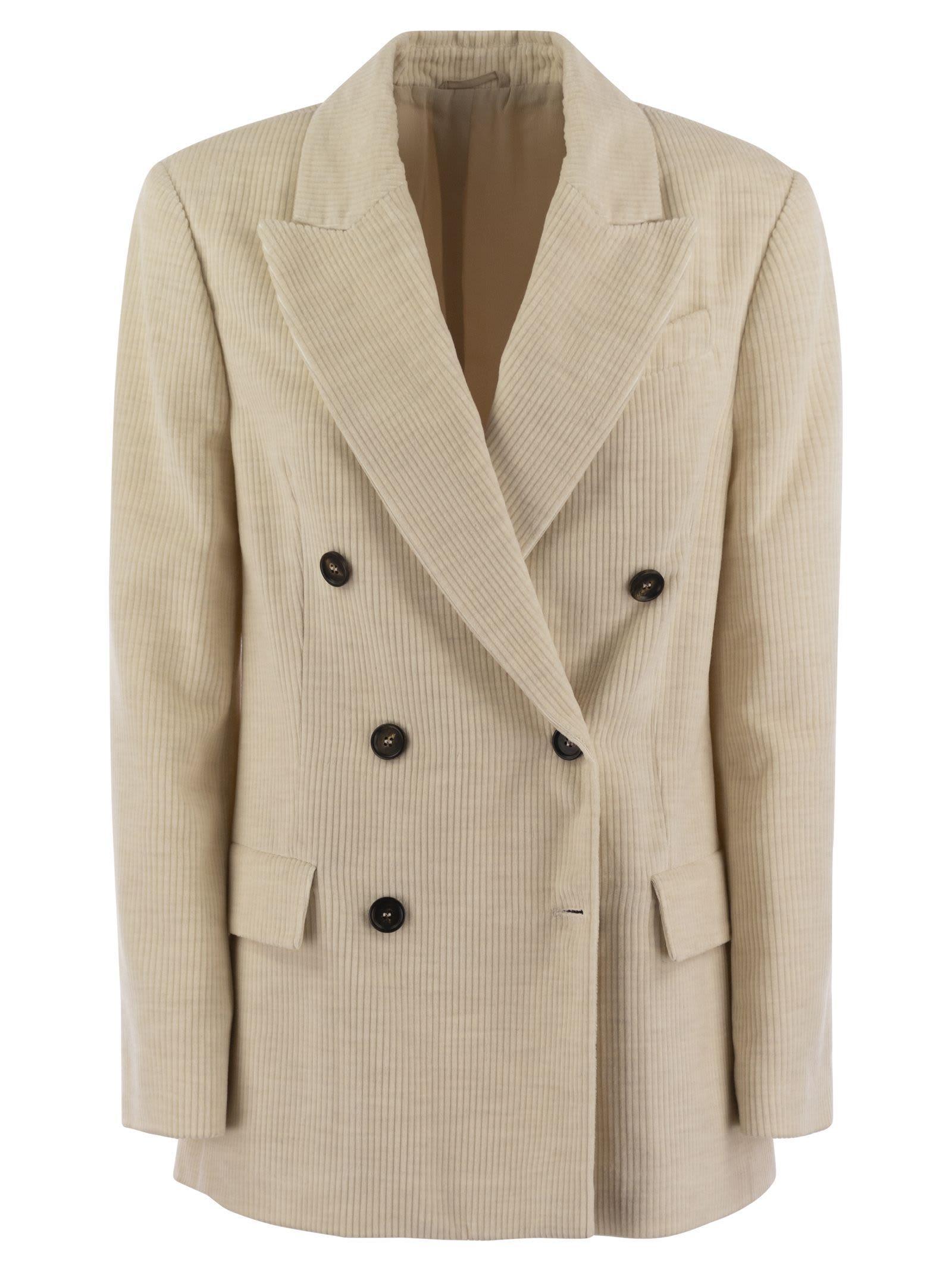 brunello cucinelli viscose and cotton corduroy jacket with necklace