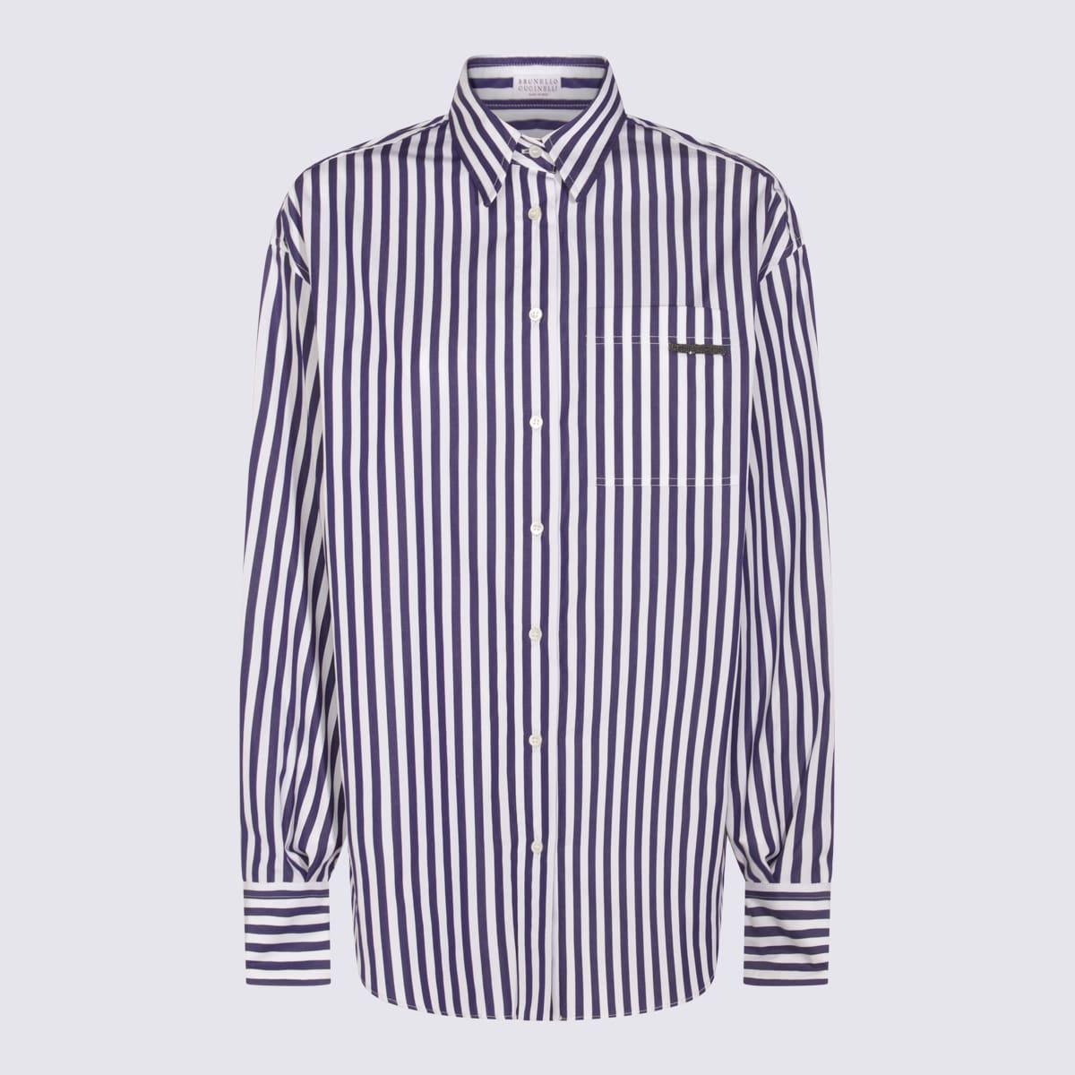 brunello cucinelli white and blue cotton shirt
