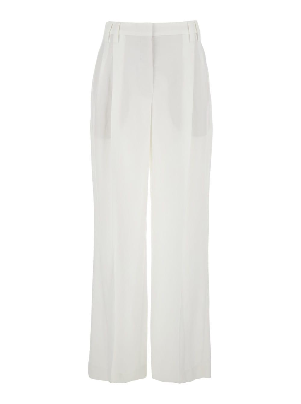 brunello cucinelli white pants with pleats on the front in tech fabric woman