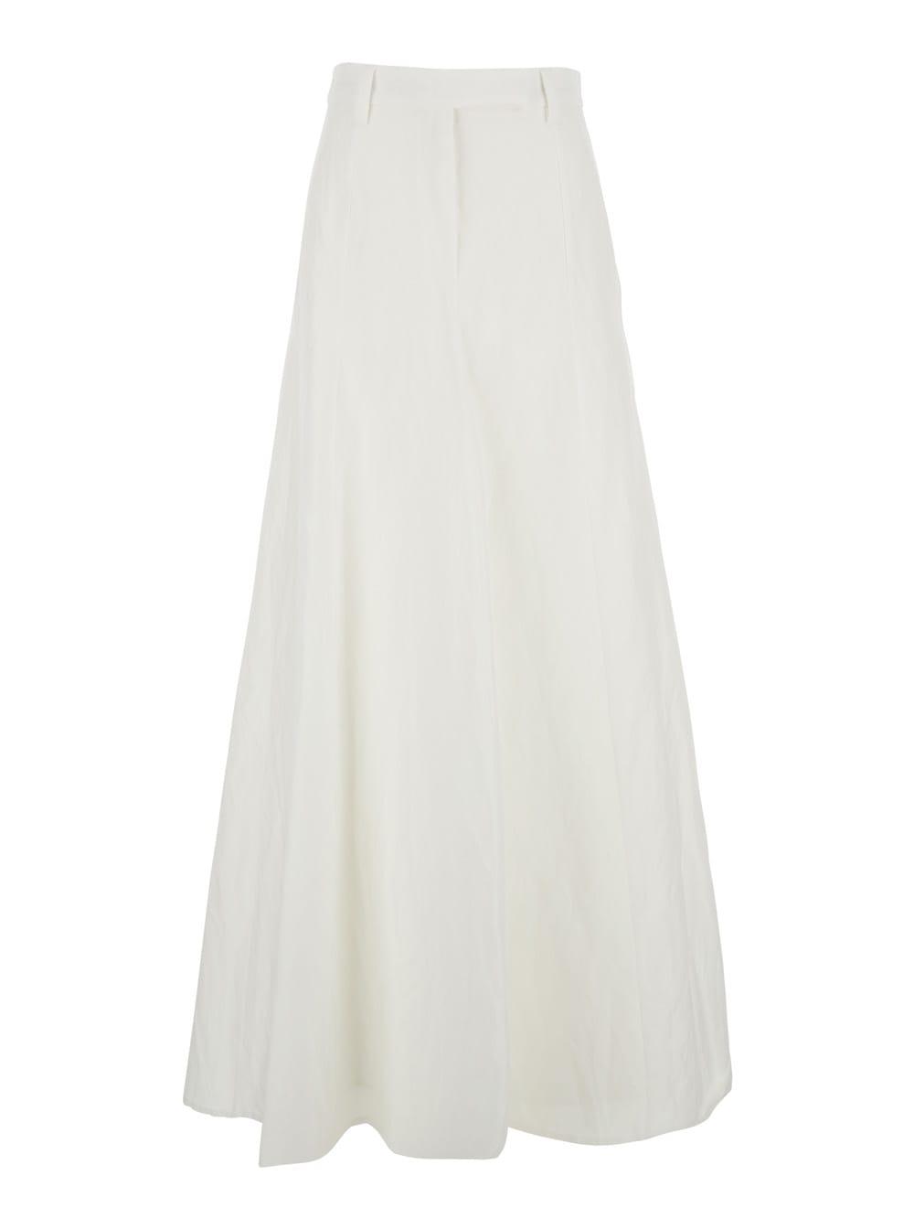 brunello cucinelli white skirt with belt loops and monile detail in linen and cotton blend for women