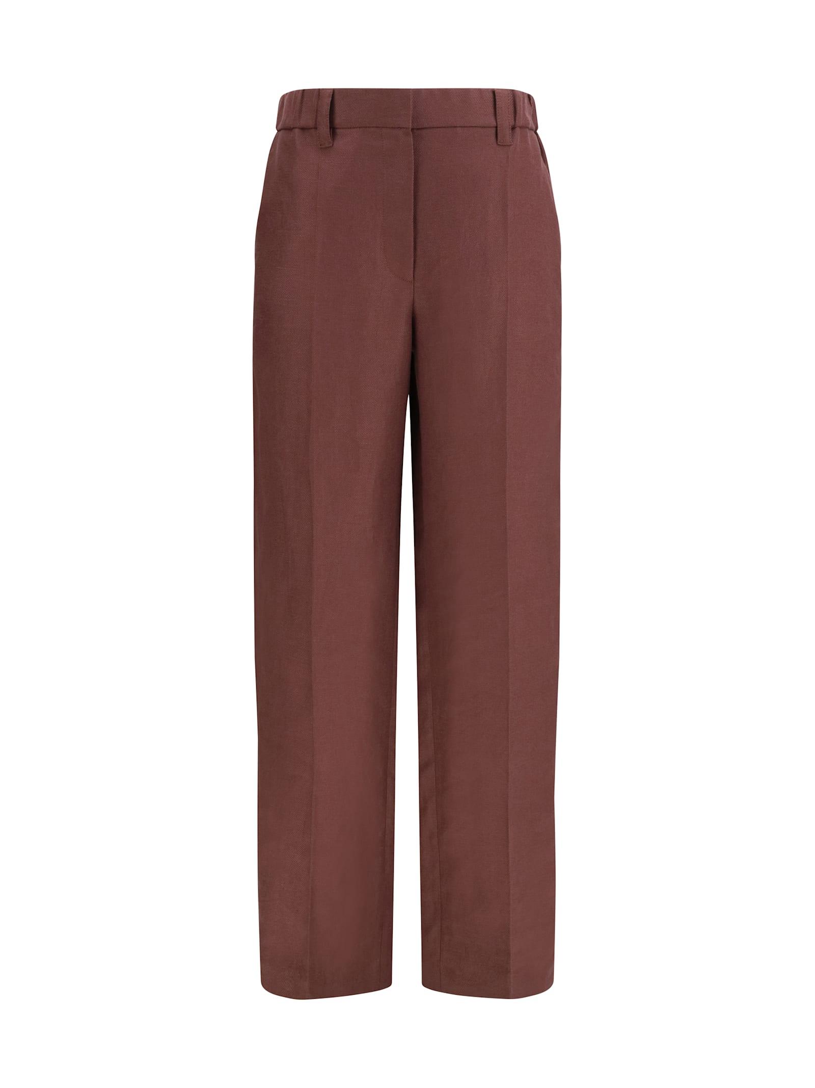 brunello cucinelli wide-leg pants in linen with elastic waistband and belt loops