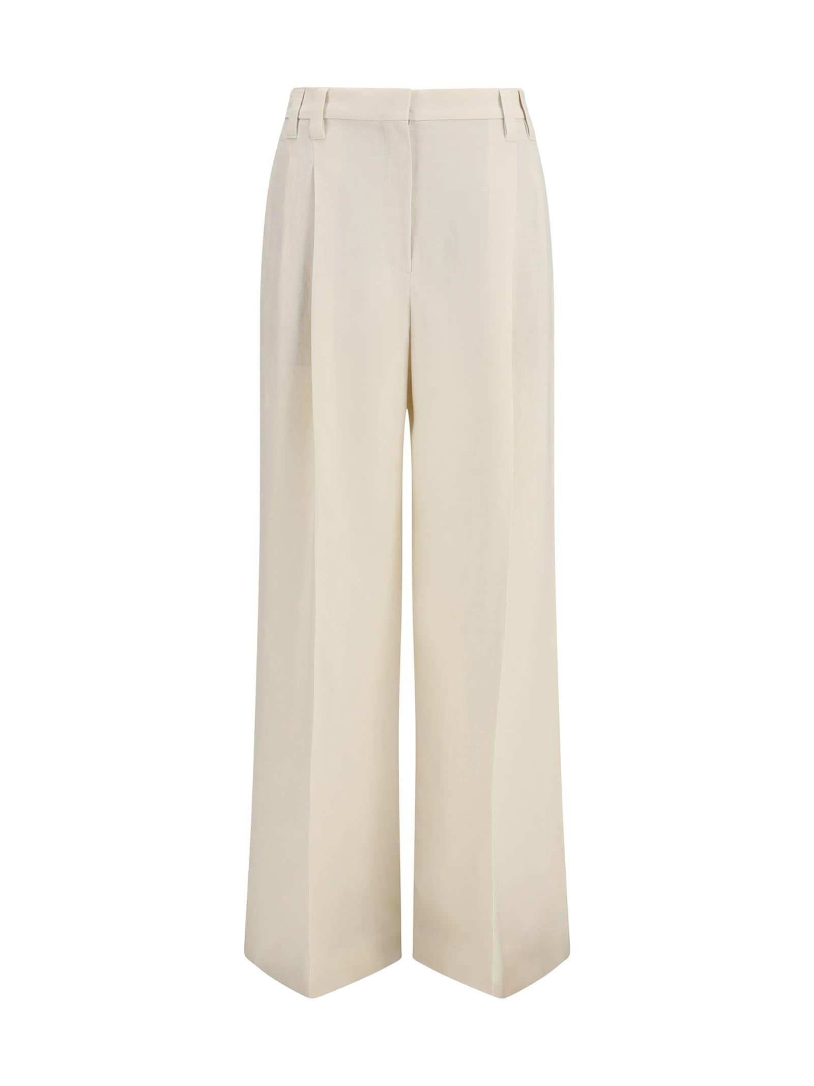 brunello cucinelli wide pants in fluid twill