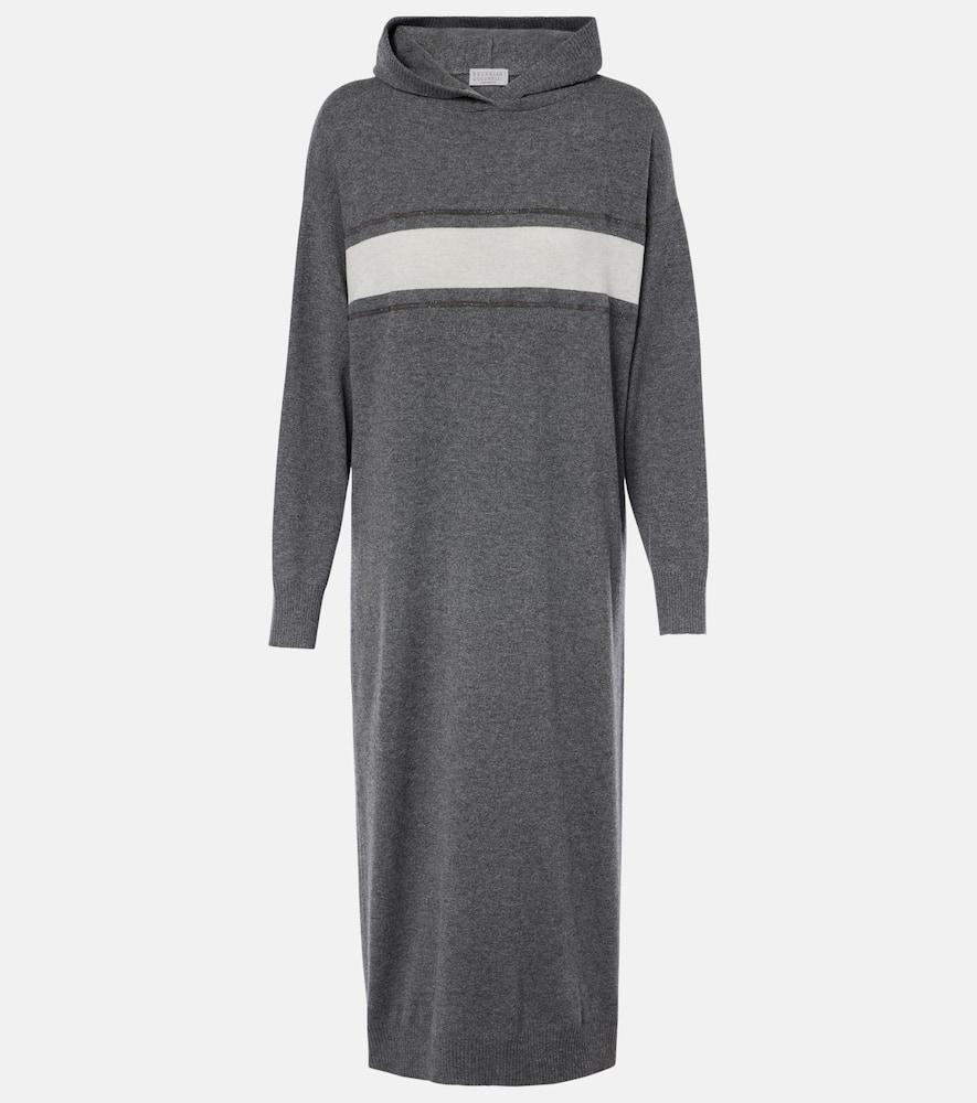 brunello cucinelli wool, cashmere, and silk midi dress