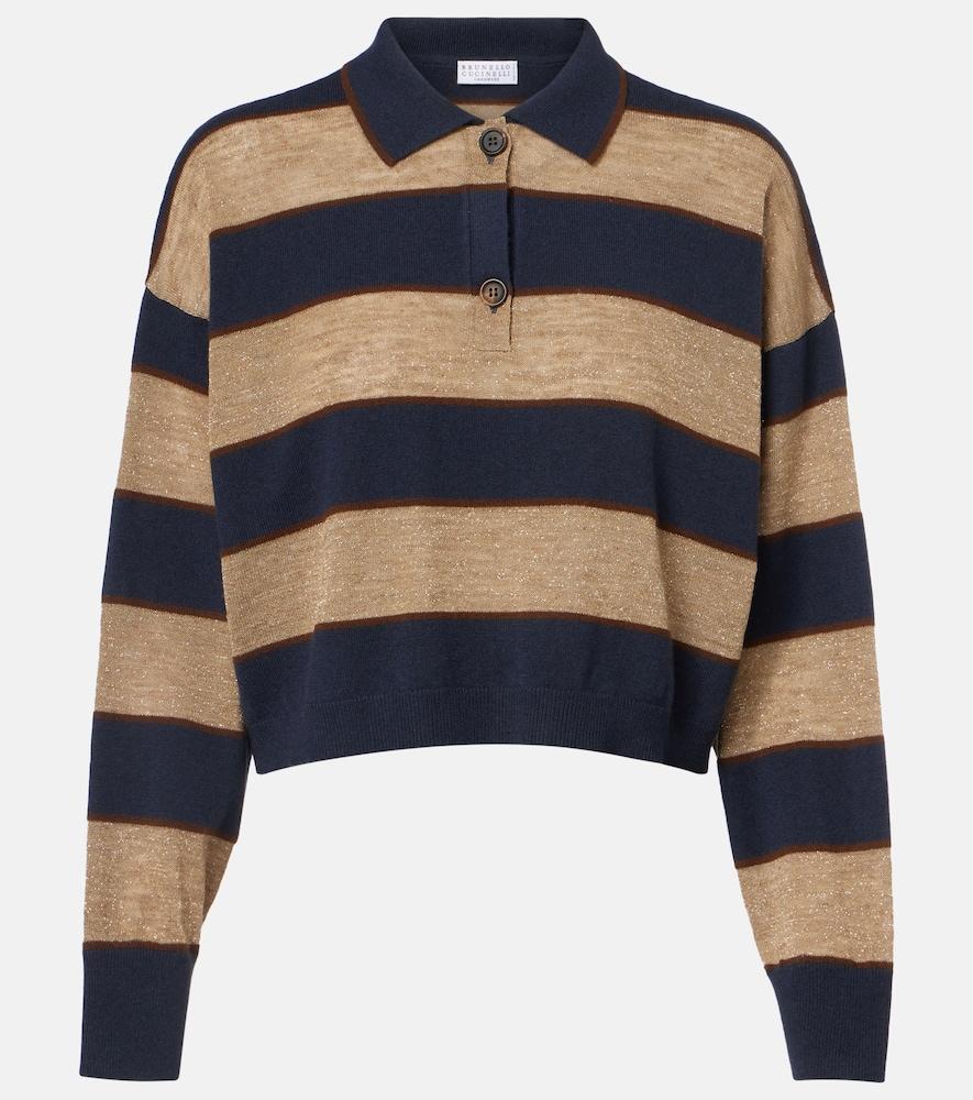 brunello cucinelli wool, cashmere, and silk polo sweater