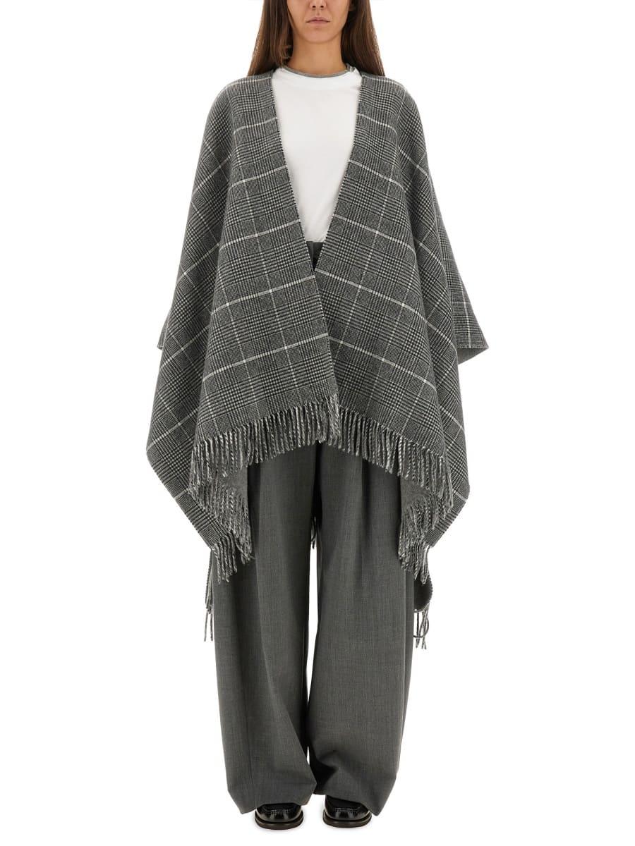 brunello cucinelli wool poncho with bangs