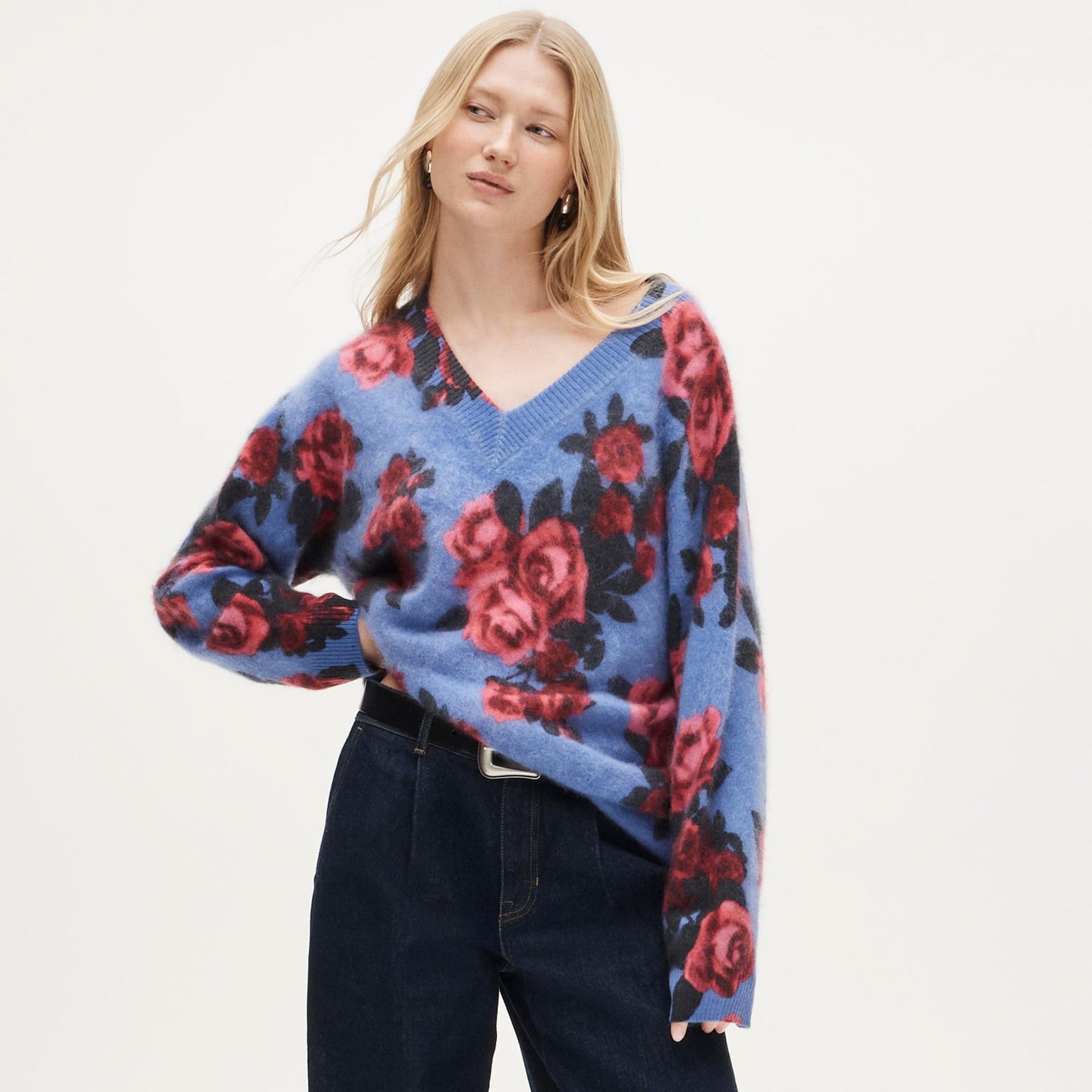 brushed cashmere relaxed v-neck sweater