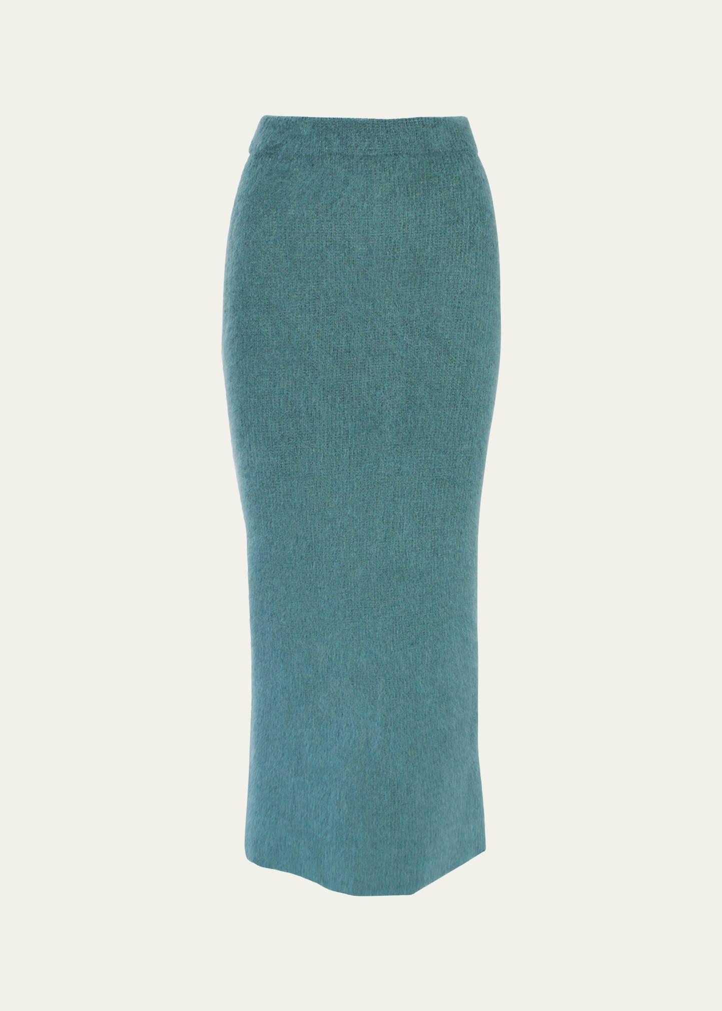 brushed mohair pencil midi skirt