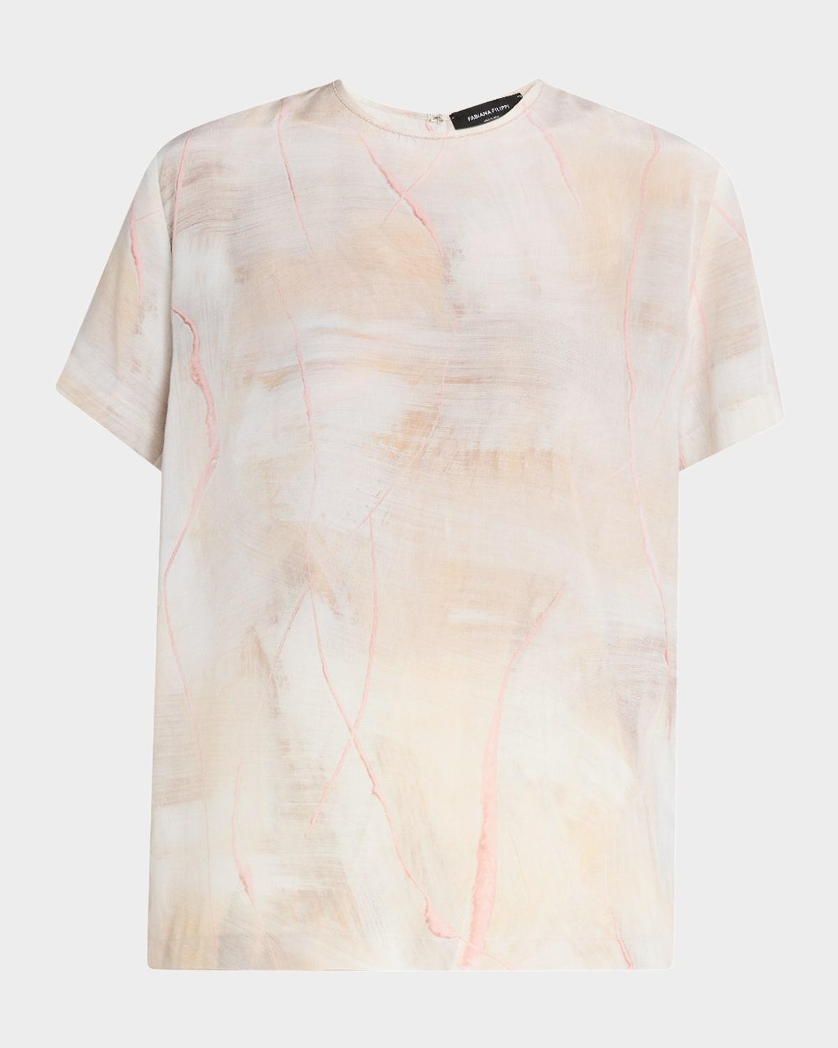 brushed-print silk crepe de chine t-shirt