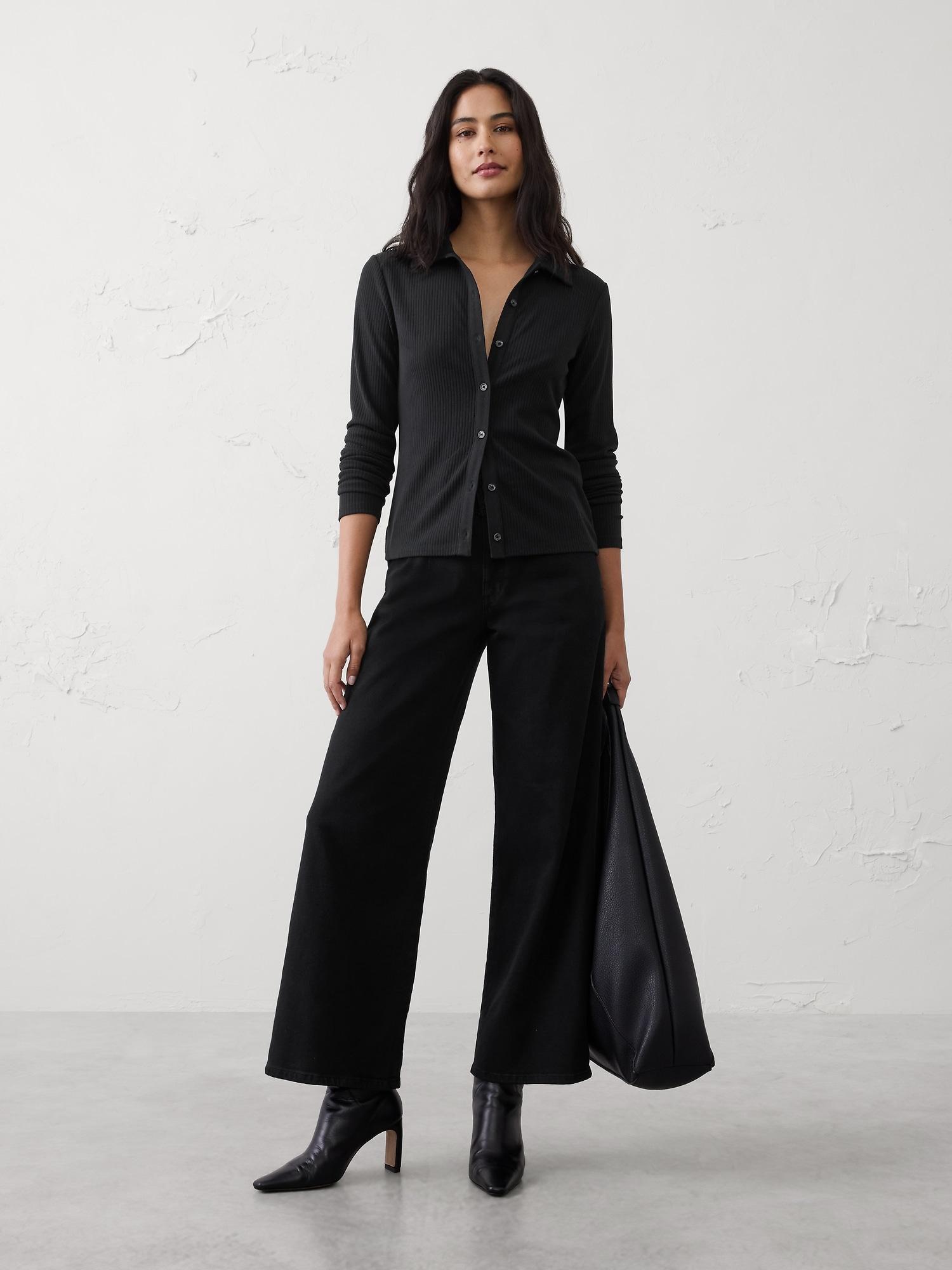 brushed ribbed button top