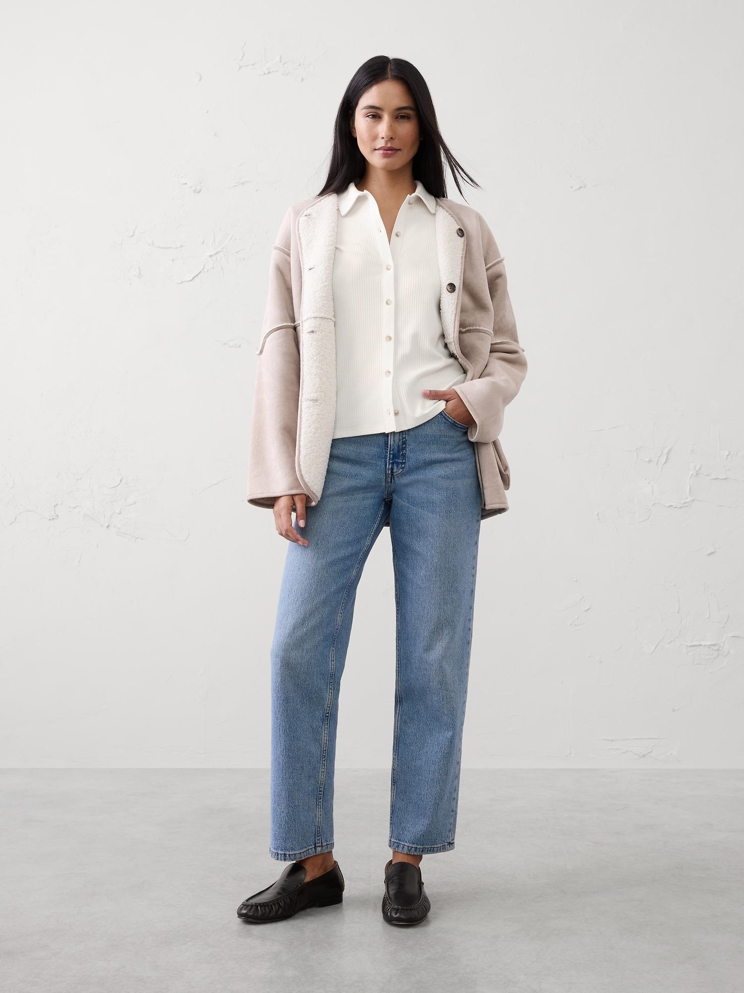 brushed ribbed button top