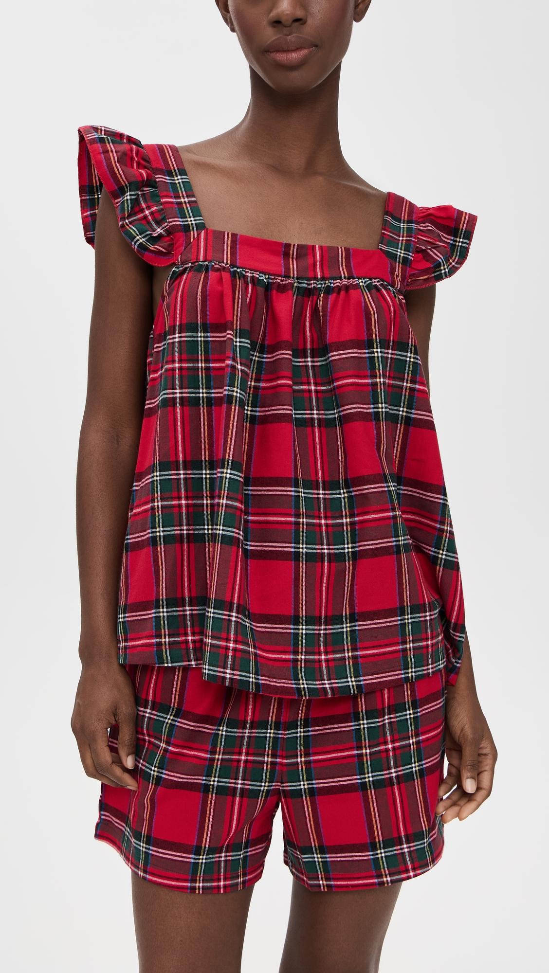brushed twill clara shorts set in imperial tartan